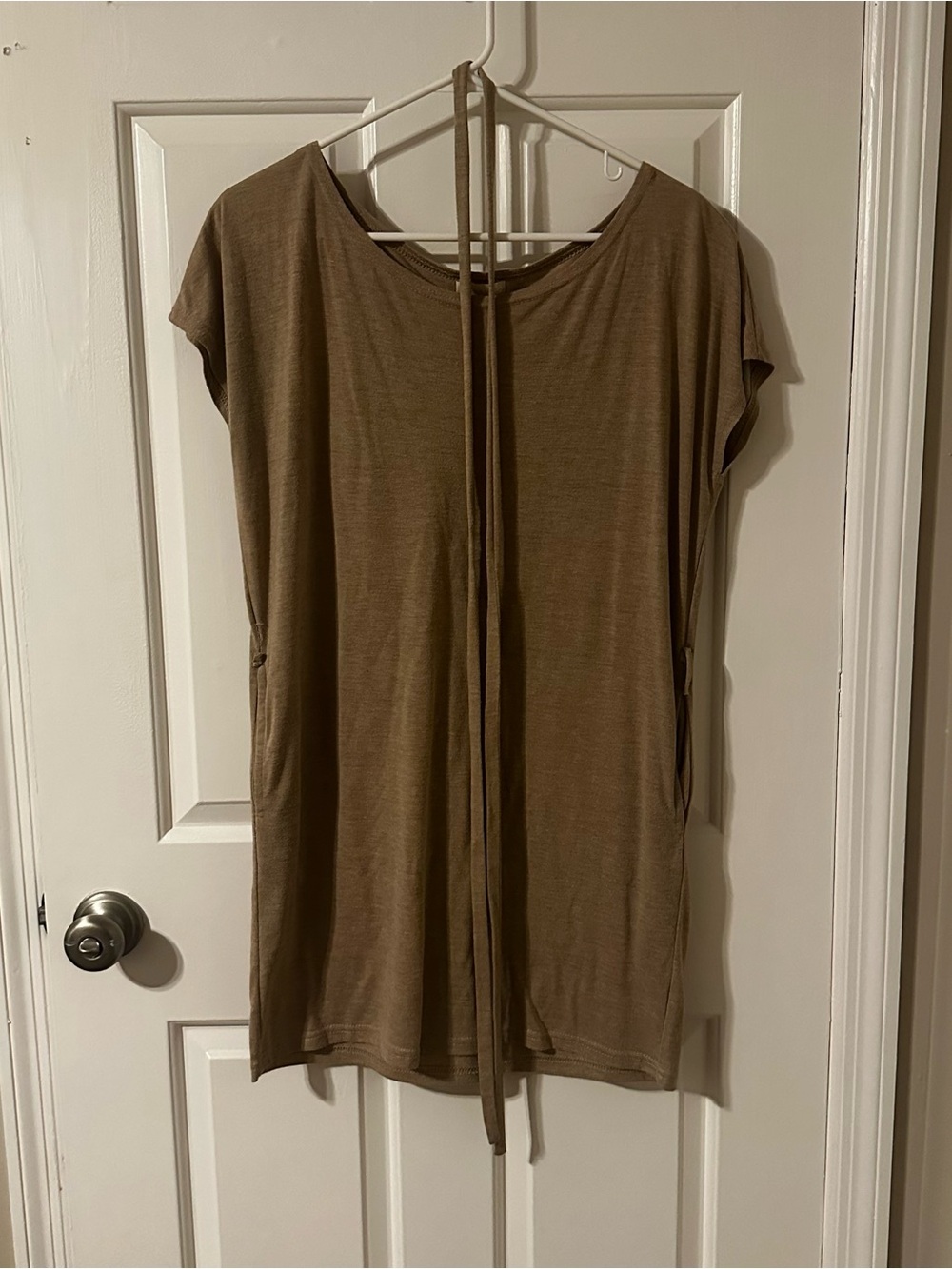 Relaxed Tie-Back Short Sleeve Top - Brown